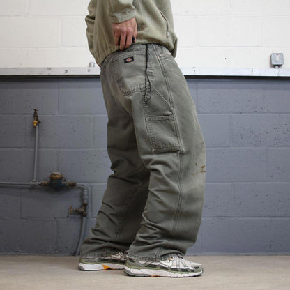 Baggy Dickies carpenter jeans skater workwear W40L32 Green canvas cargos 90s style pants streetwear