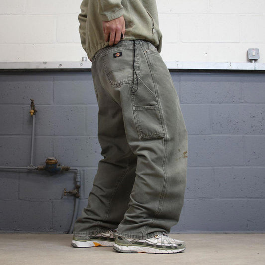 Baggy Dickies carpenter jeans skater workwear W40L32 Green canvas cargos 90s style pants streetwear