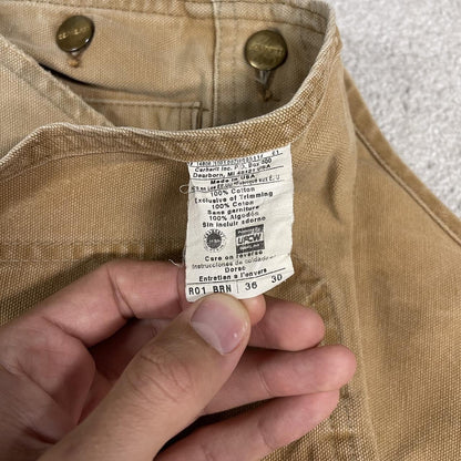 Carhartt canvas dungarees y2k tan overalls Loose festival / skate wear bib & brace utility workwear
