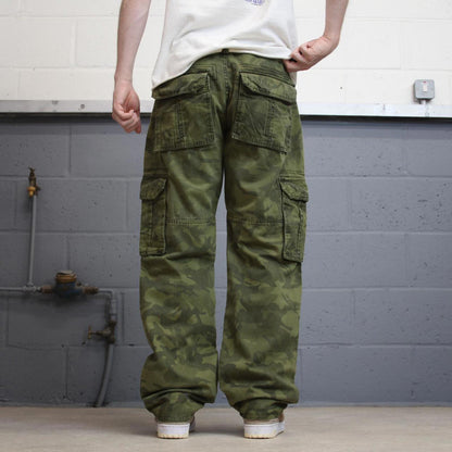 Baggy camo Halifax cargo pants W36L33 Khaki Green forest camouflage loose y2k style cargos