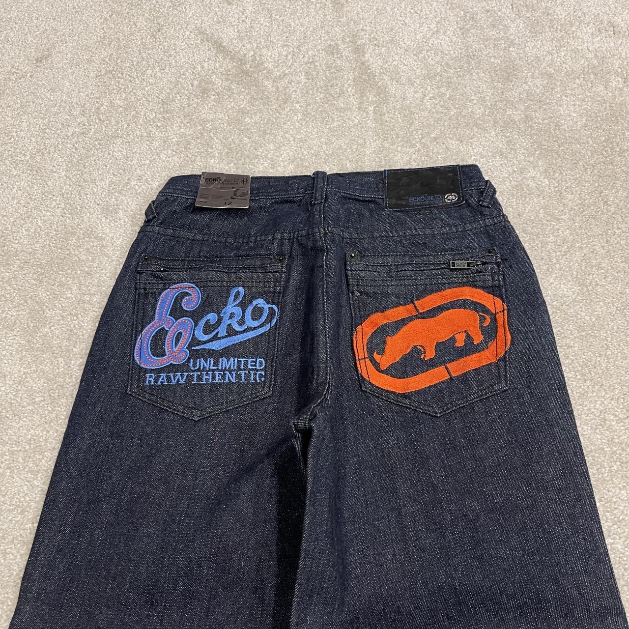 Y2K Ecko Unltd embroidered jeans W26L27 navy blue denim Loose embroidered design jeans big logo