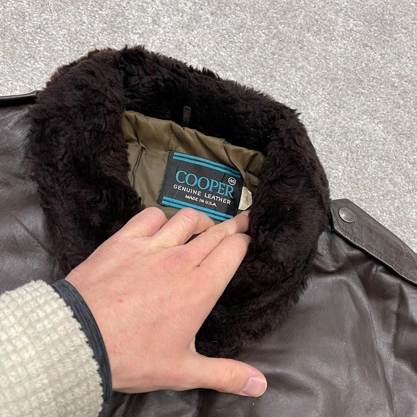 Vintage leather flight aviator bomber jacket brown Cooper boxy genuine leather flying coat