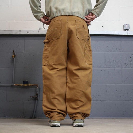 Y2K vintage carhartt carpenter pants tan brown Loose canvas skate style workwear cargo pants