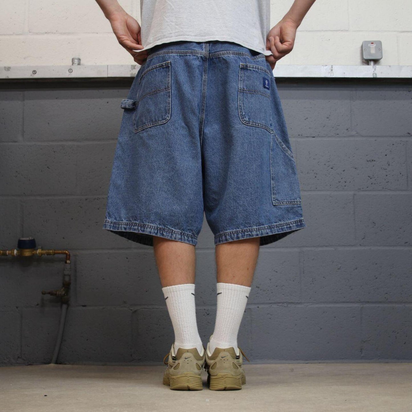 Y2K baggy denim shorts carpenter blue Loose RK Brand skater style cargo surf jorts