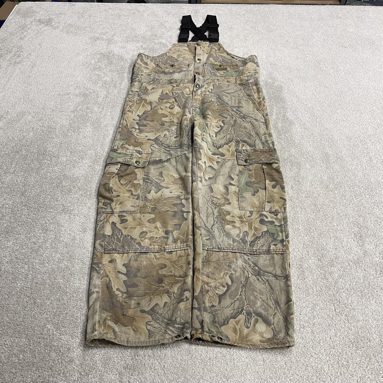 Cabela’s camo dungarees loose fit khaki Vintage Advantage camouflage bib & brace overalls cargos