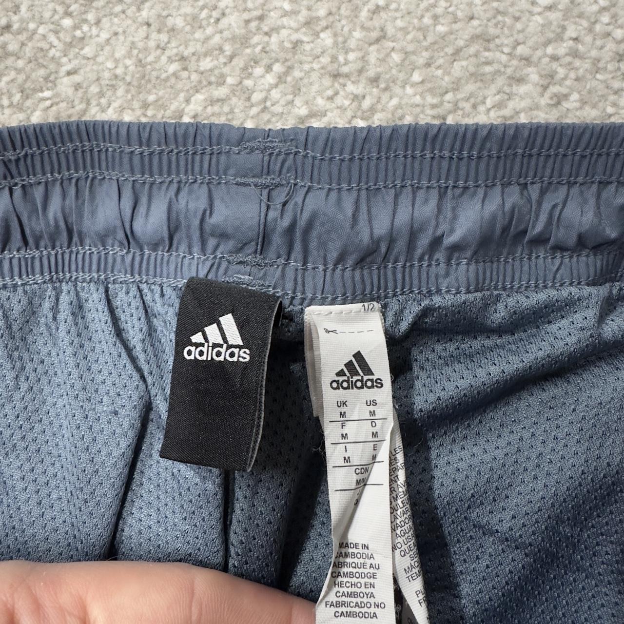 Y2K Adidas tracksuit bottoms grey blue medium side stripe design 2000s style track pants