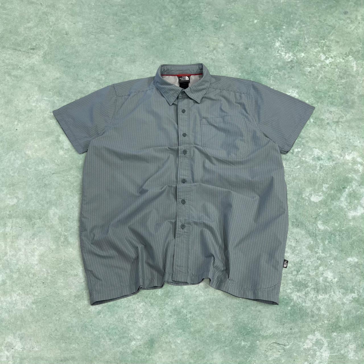North Face checkered short sleeve shirt blue green TNF surf style check shirt style summer festival