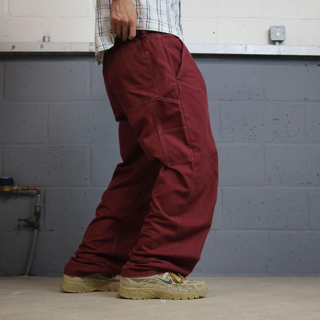 Baggy carpenter jeans y2k loose wide leg burgundy Cotton On 100% cotton skater utility cargo pants