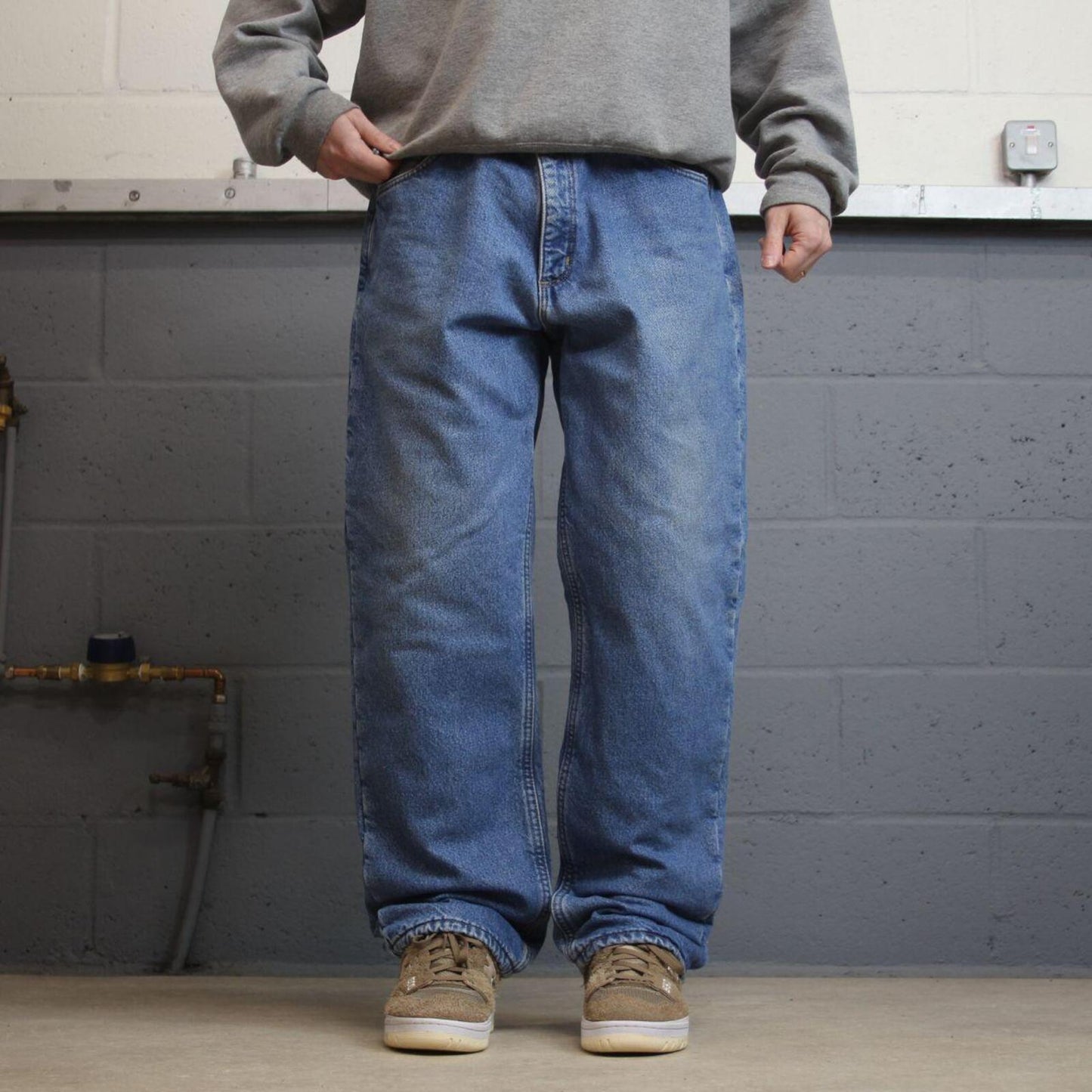 Carhartt work jeans relaxed fit blue Loose fleece lined denim skate style work pants