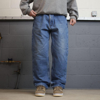 Carhartt work jeans relaxed fit blue Loose fleece lined denim skate style work pants