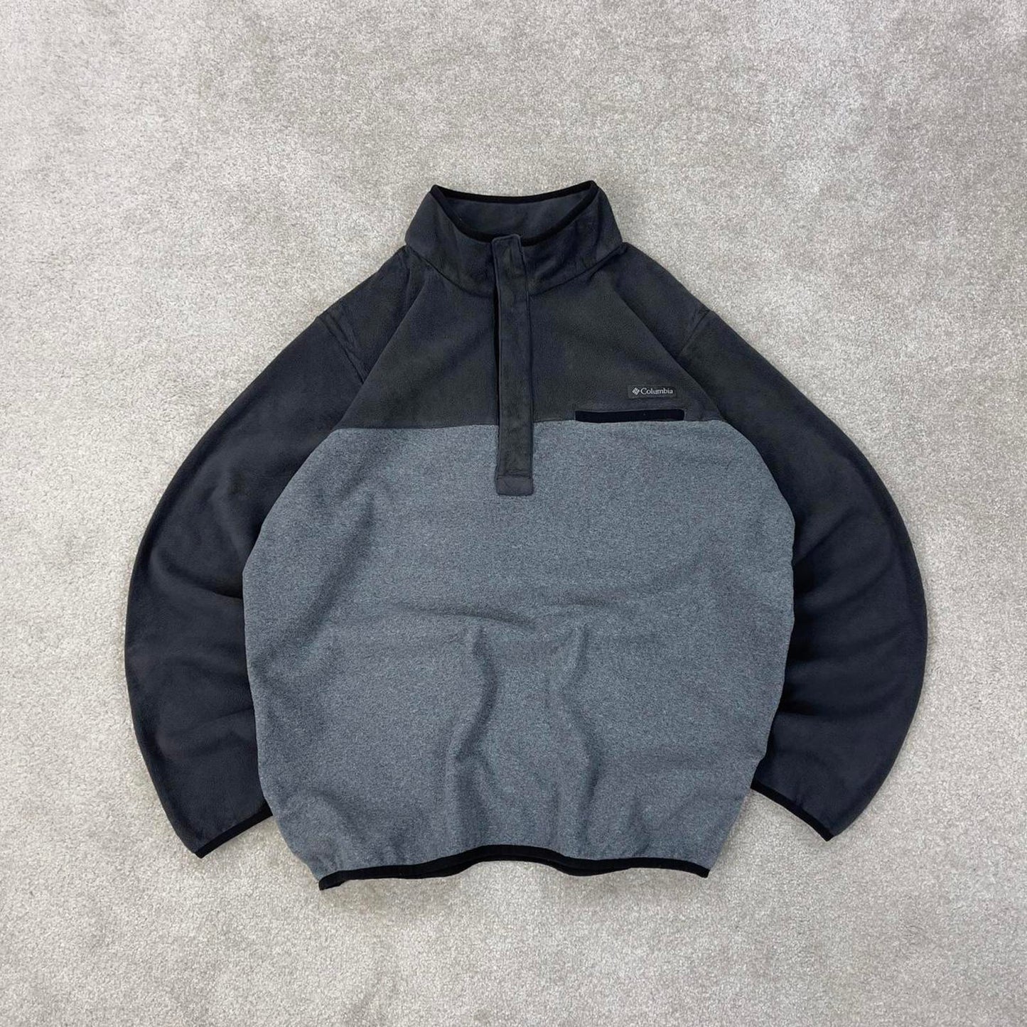 Grey Columbia technical fleece Large y2k style snap T popper autumn fall fashion pull over