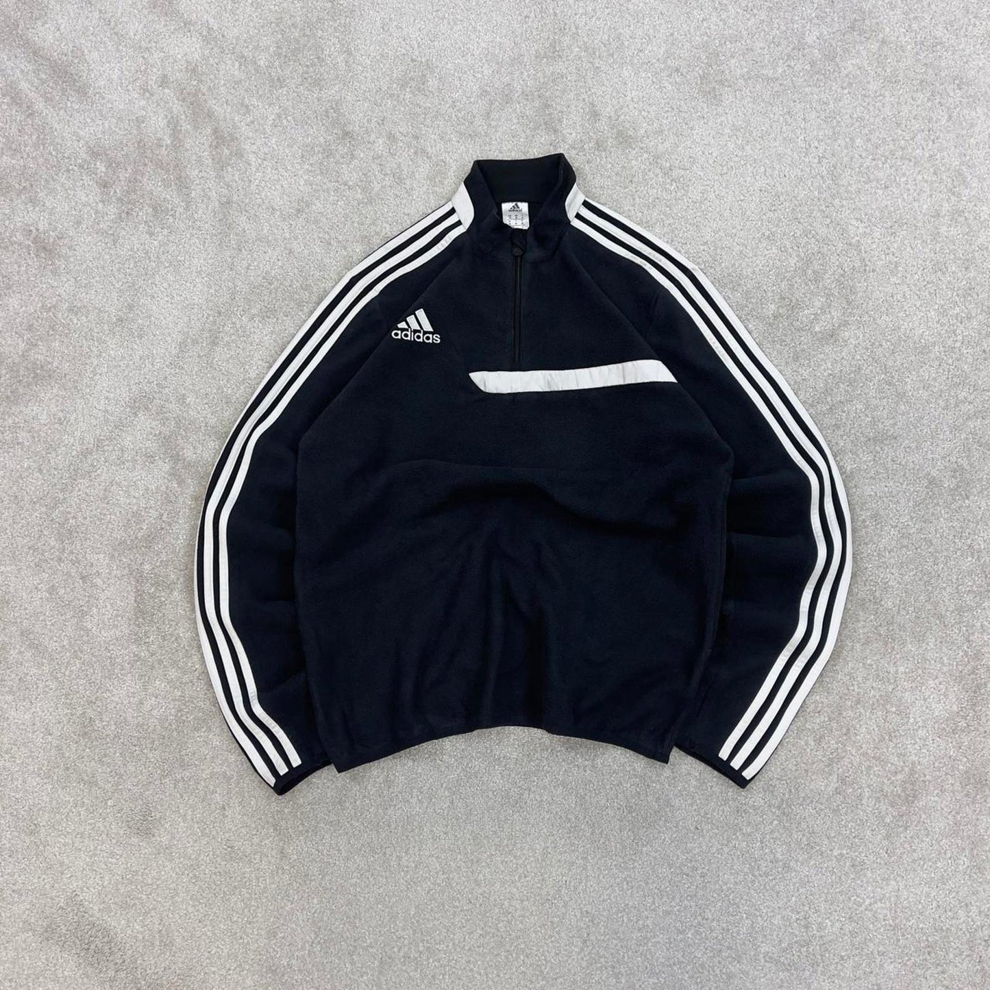Black Adidas technical fleece Medium 1/4 zip pull over y2k autumn style lightweight zip up striped