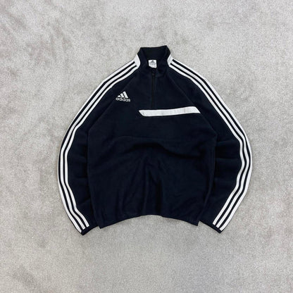 Black Adidas technical fleece Medium 1/4 zip pull over y2k autumn style lightweight zip up striped