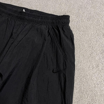 Y2K Nike pleated tracksuit bottoms black Medium drawstring swoosh logo track pants