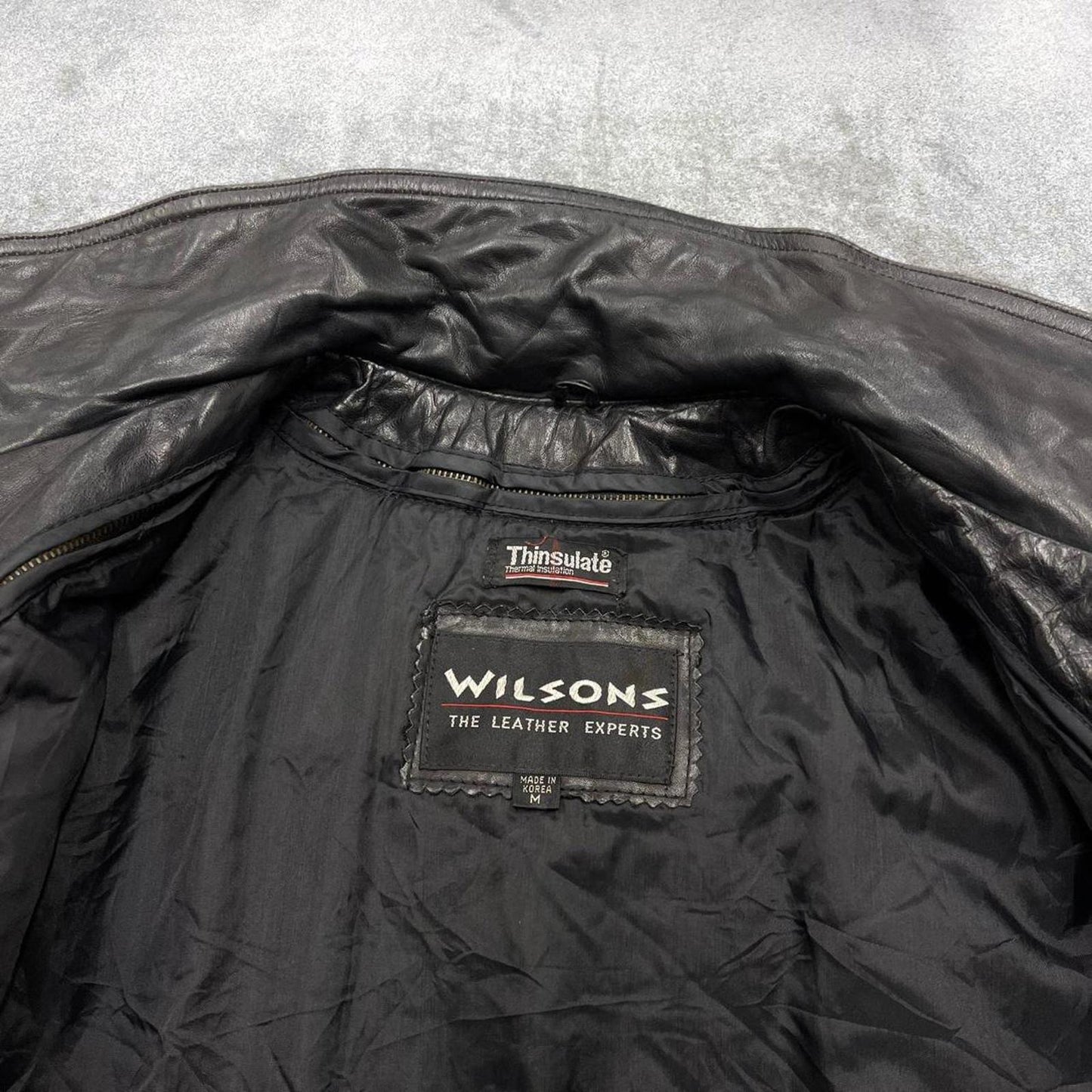 Vintage long genuine leather trench coat black Wilsons full length Thinsulate jacket Korean made