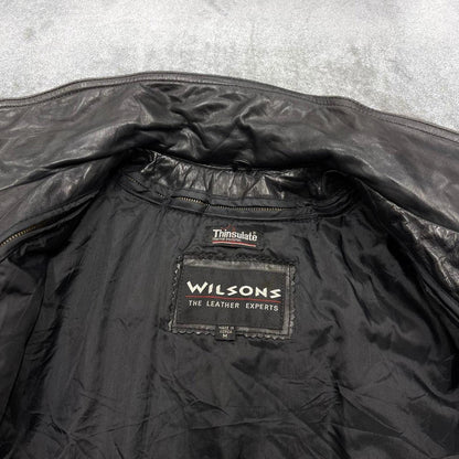 Vintage long genuine leather trench coat black Wilsons full length Thinsulate jacket Korean made