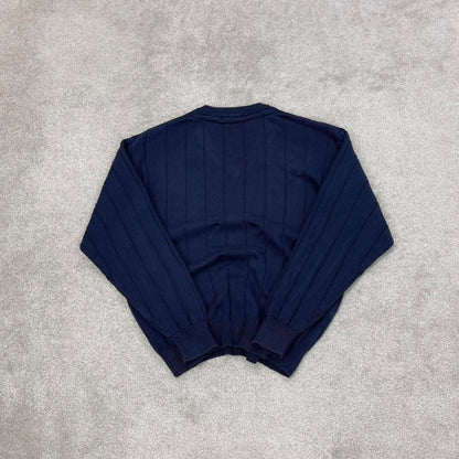 Navy IZOD Club chunky knit pullover jumper L embroidered logo V neck autumn y2k style