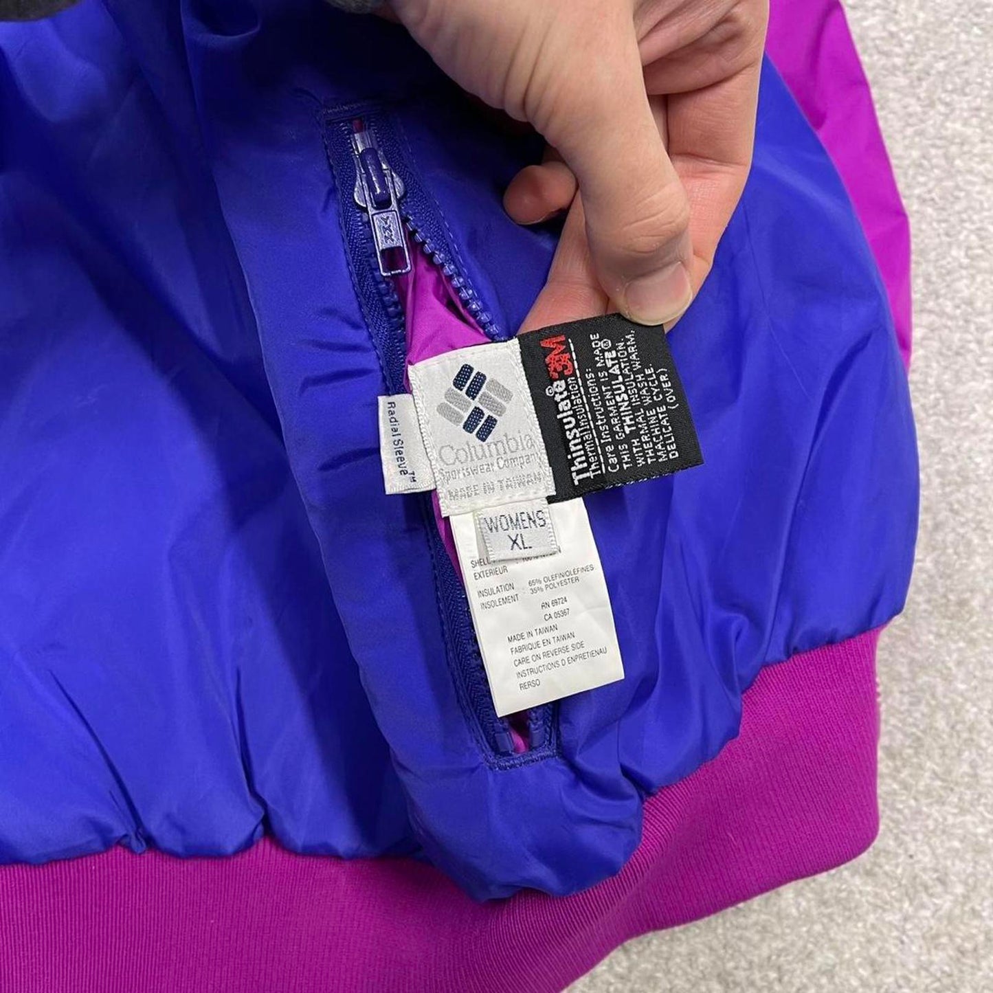 00s Columbia reversible windbreaker jacket XL womens padded y2k bomber style pink purple coat autumn