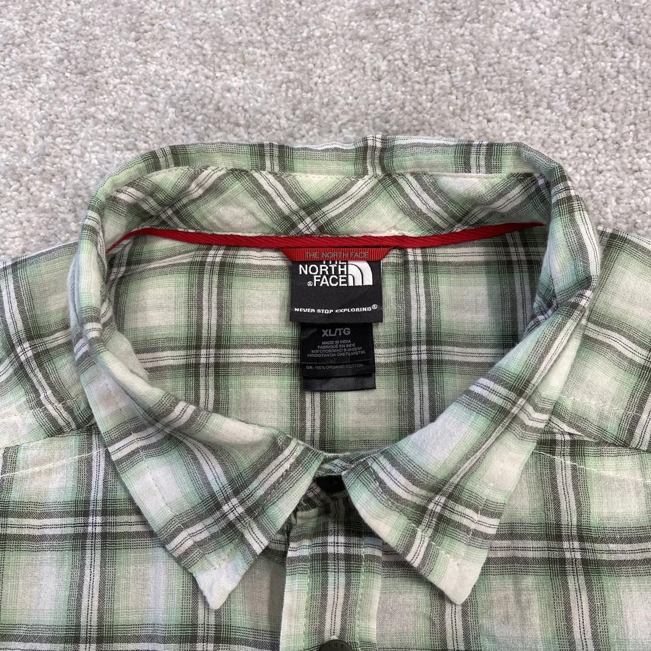 North Face checkered short sleeve shirt y2k green TNF surf style check shirt button summer