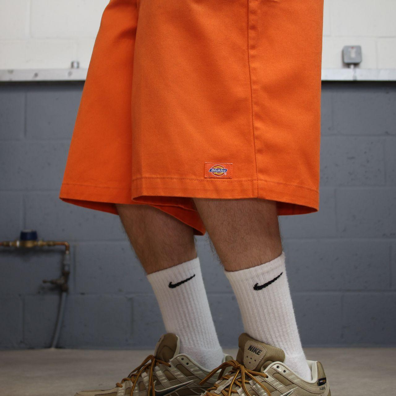 Orange baggy Dickies carpenter chino shorts Chino style skater shorts long wide leg festival
