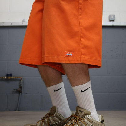 Orange baggy Dickies carpenter chino shorts Chino style skater shorts long wide leg festival