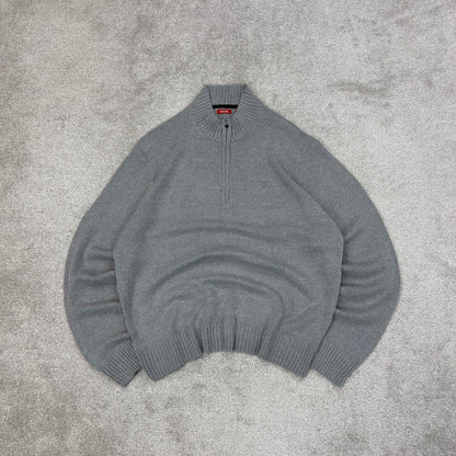 Grey IZOD chunky knit quarter zip pullover jumper XL embroidered logo 1/4 zip sweater y2k style