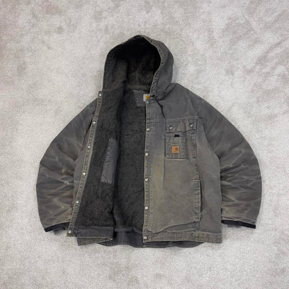 Grey Carhartt hooded Bartlett jacket 2XL technical canvas 90s style skater bomber