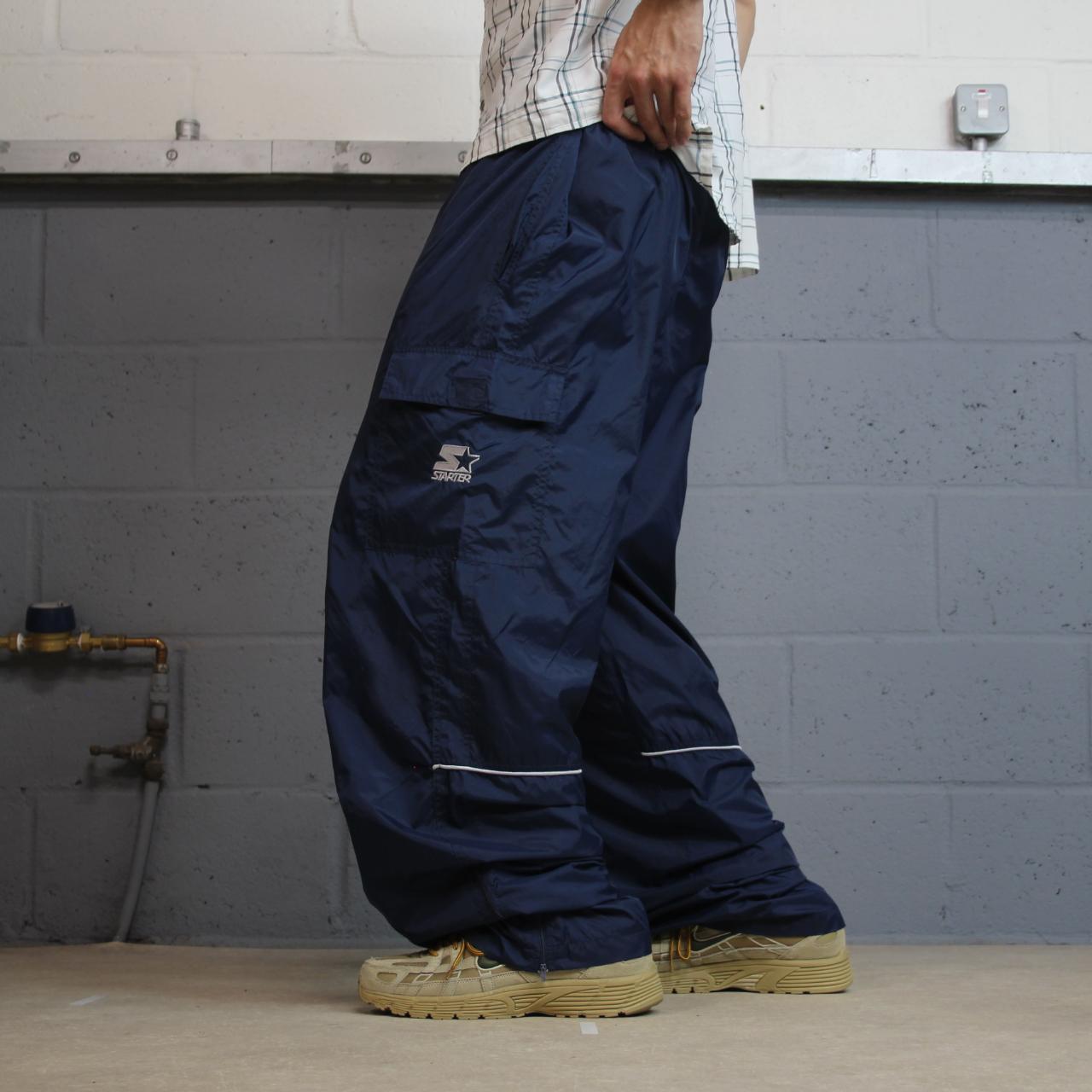 Vintage Starter baggy tracksuit bottoms cargo navy Wide leg lined adjustable elasticated waist