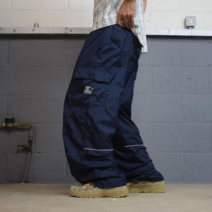 Vintage Starter baggy tracksuit bottoms cargo navy Wide leg lined adjustable elasticated waist