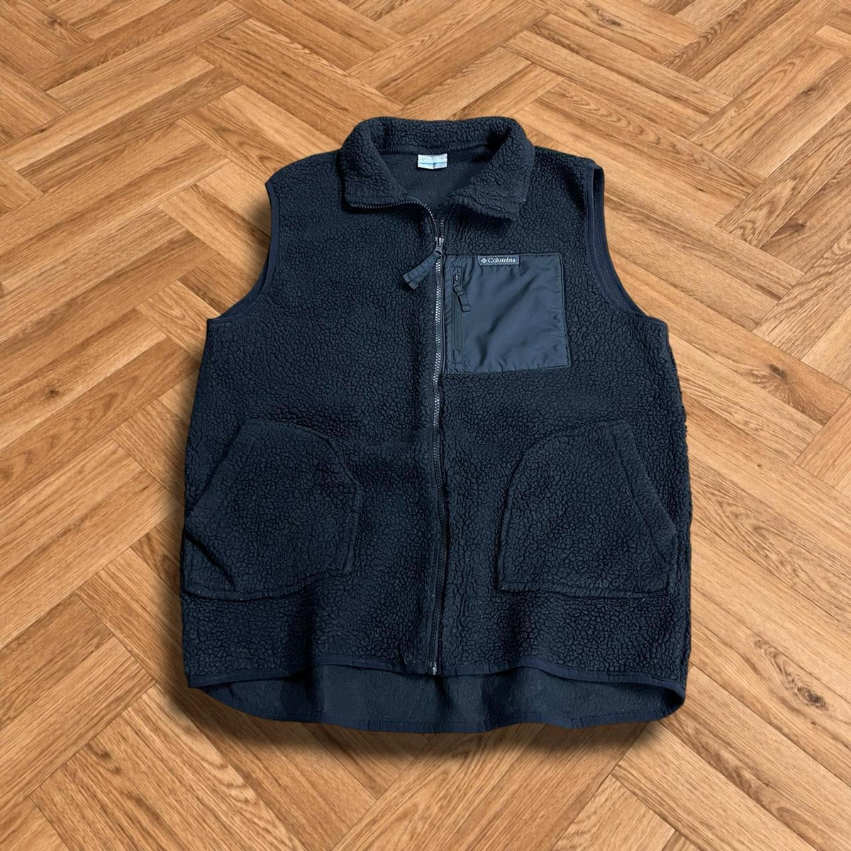 Y2K Colombia teddy bear fleece gilet Men’s black full zip autumn sleeveless pile fleece