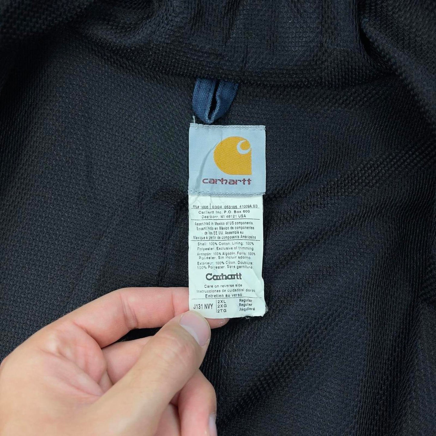 Vintage navy Carhartt hooded active jacket 2XL canvas bomber