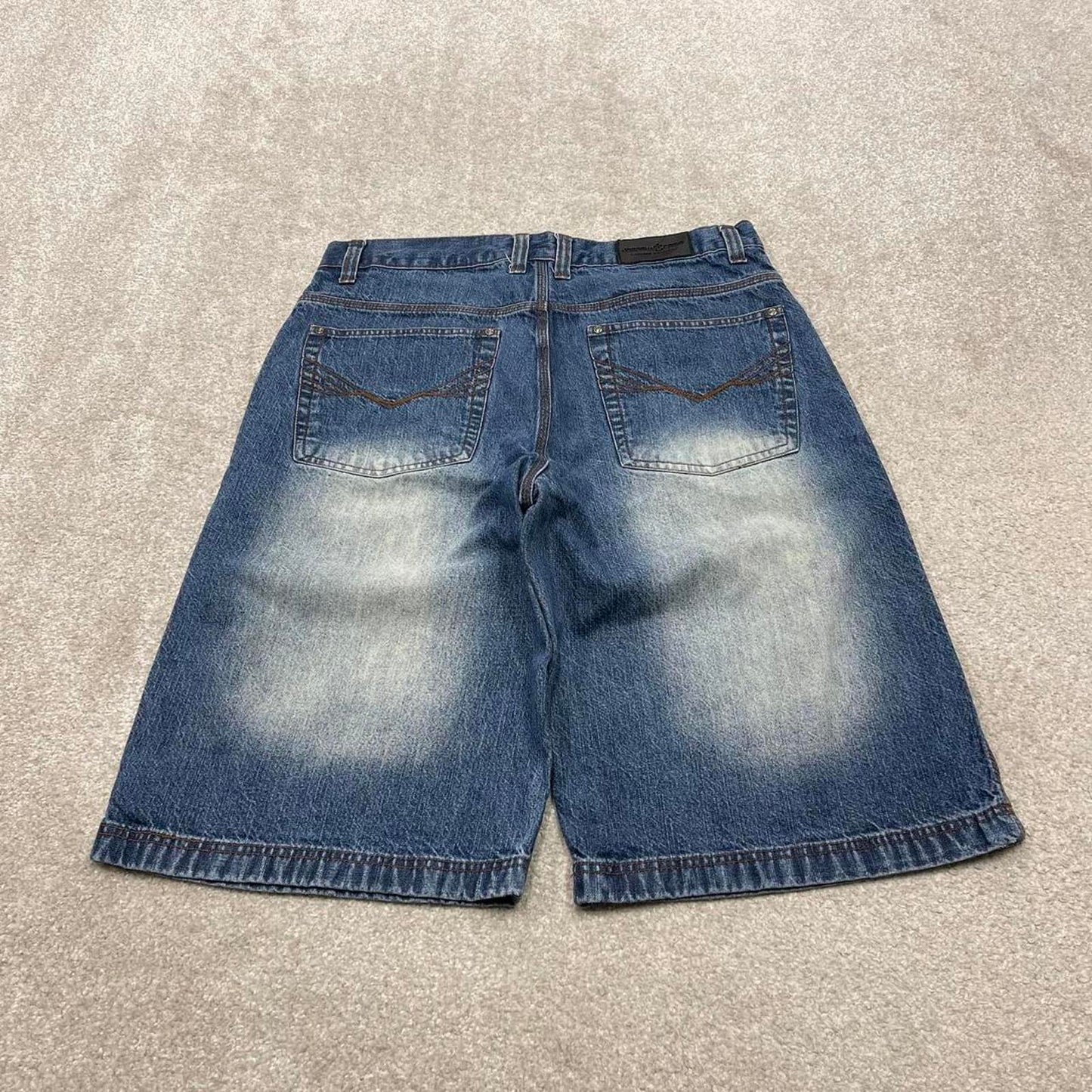 Y2k long baggy denim shorts skater style blue Jordan Craig wide leg summer festival jorts
