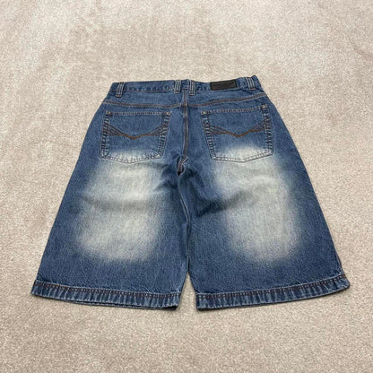 Y2k long baggy denim shorts skater style blue Jordan Craig wide leg summer festival jorts