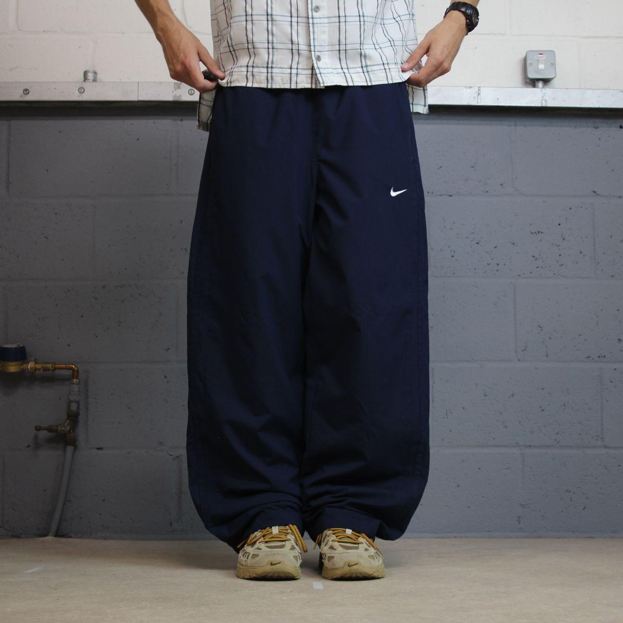 Y2K Nike baggy tracksuit bottoms navy wide leg XL Loose leg mesh lined drawstring casual track pants