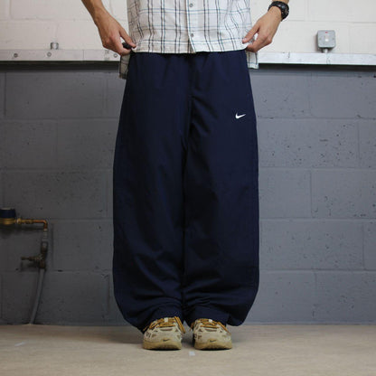 Y2K Nike baggy tracksuit bottoms navy wide leg XL Loose leg mesh lined drawstring casual track pants