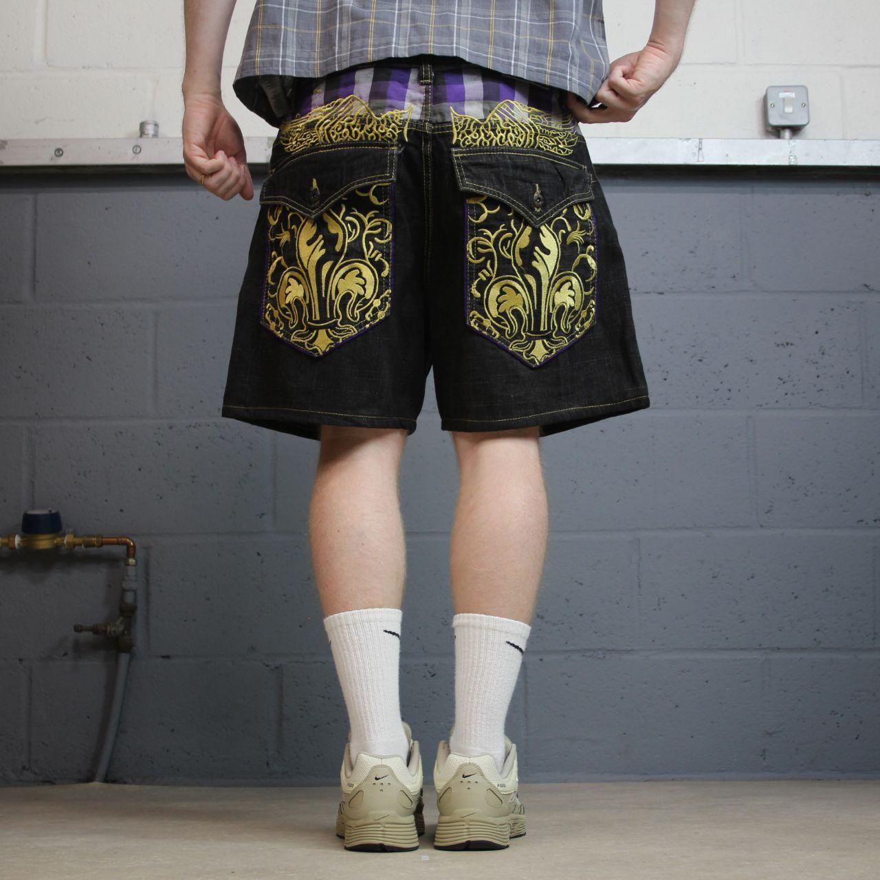 Y2k embroidered denim shorts black Refuse loose short skater festival jorts