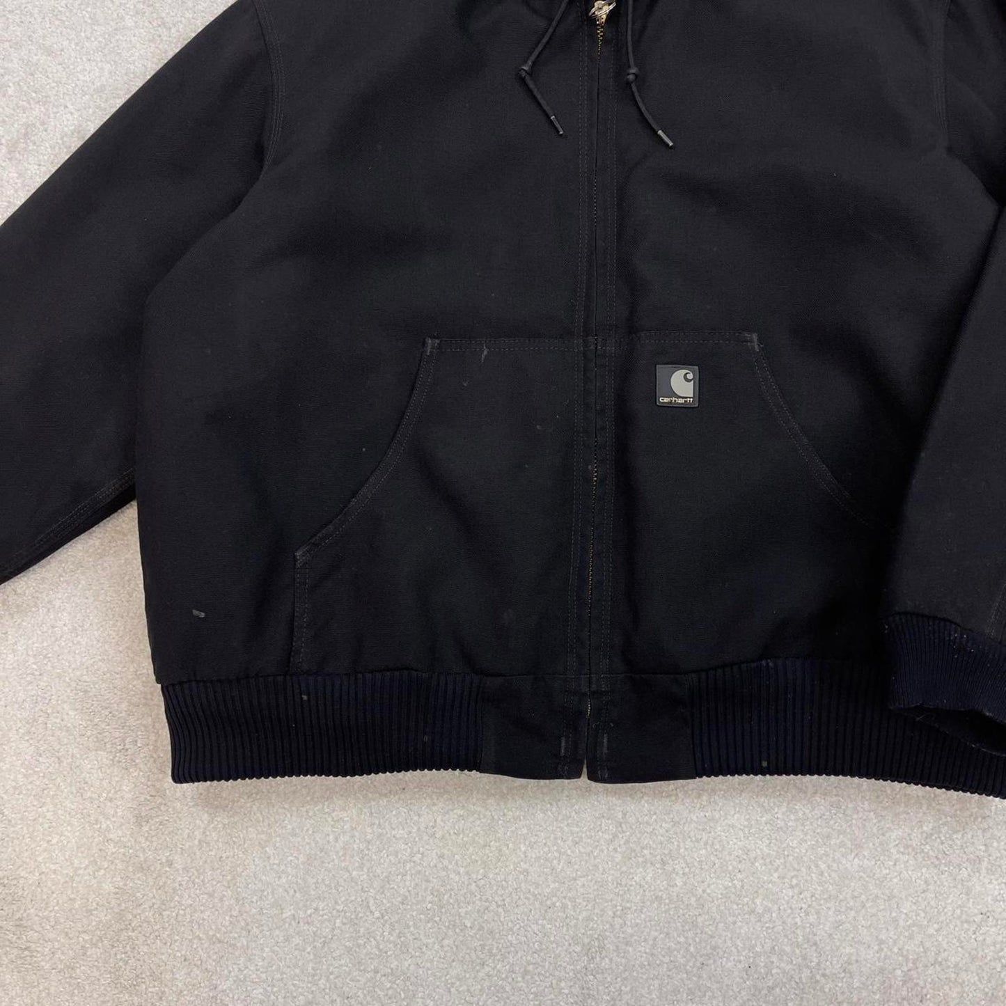 Black Carhartt hooded active jacket XL canvas bomber 90s style skater jacket