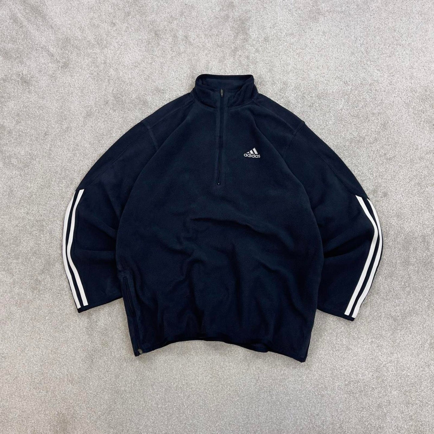 Navy Adidas technical fleece Large 1/4 zip pull over y2k autumn style lightweight zip up striped