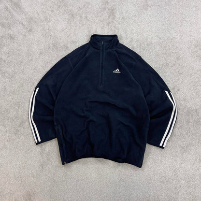 Navy Adidas technical fleece Large 1/4 zip pull over y2k autumn style lightweight zip up striped
