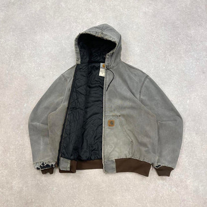 Vintage brown Carhartt hooded active jacket 2XL (fits XL) 90s style thick bomber