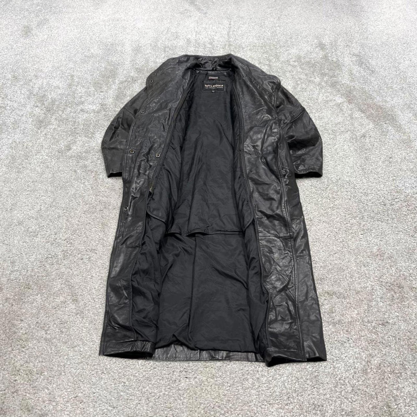 Vintage long genuine leather trench coat black Wilsons full length Thinsulate jacket Korean made