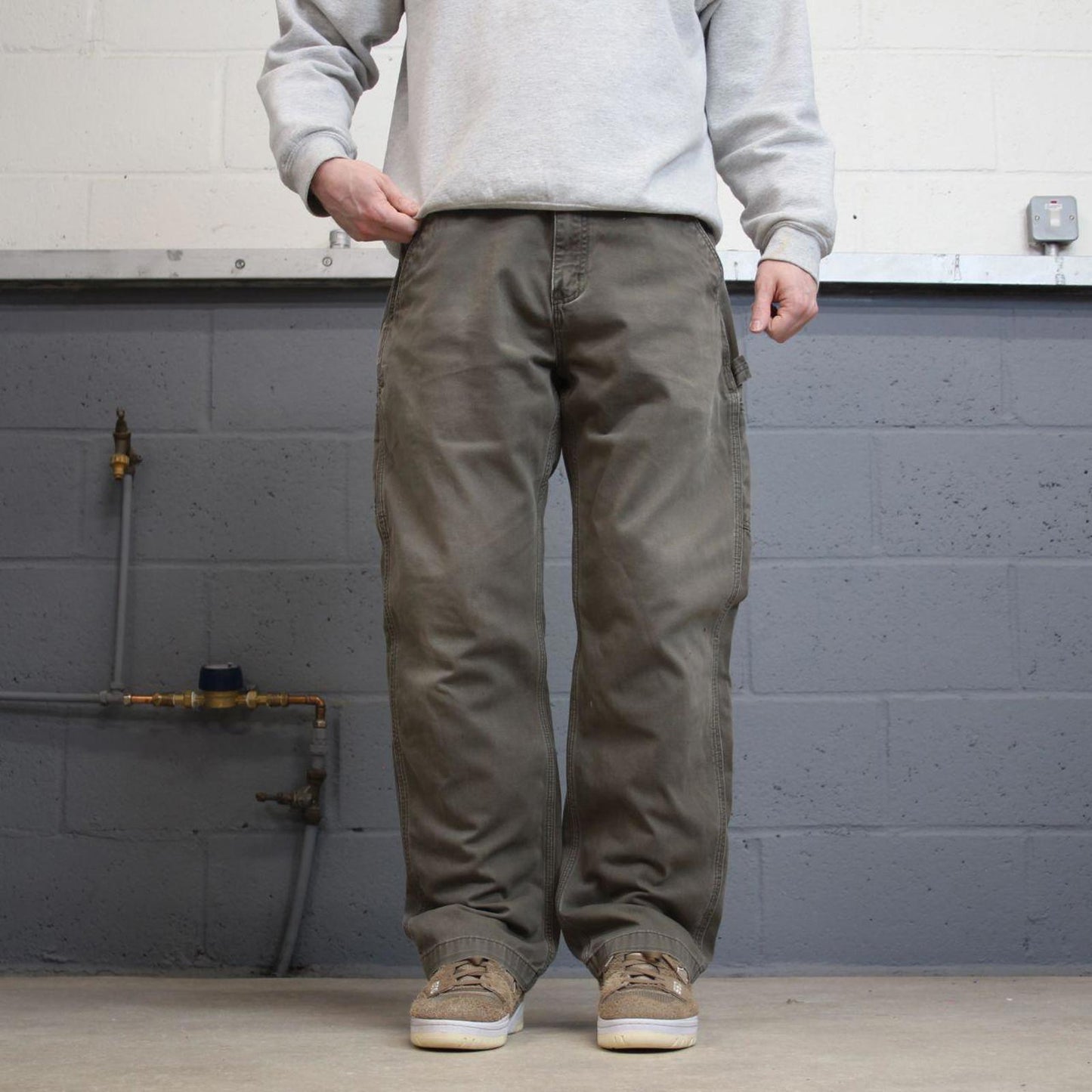 Y2k Carhartt carpenter work pants Khaki green Loose cotton skater style cargo work trousers