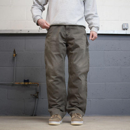 Y2k Carhartt carpenter work pants Khaki green Loose cotton skater style cargo work trousers