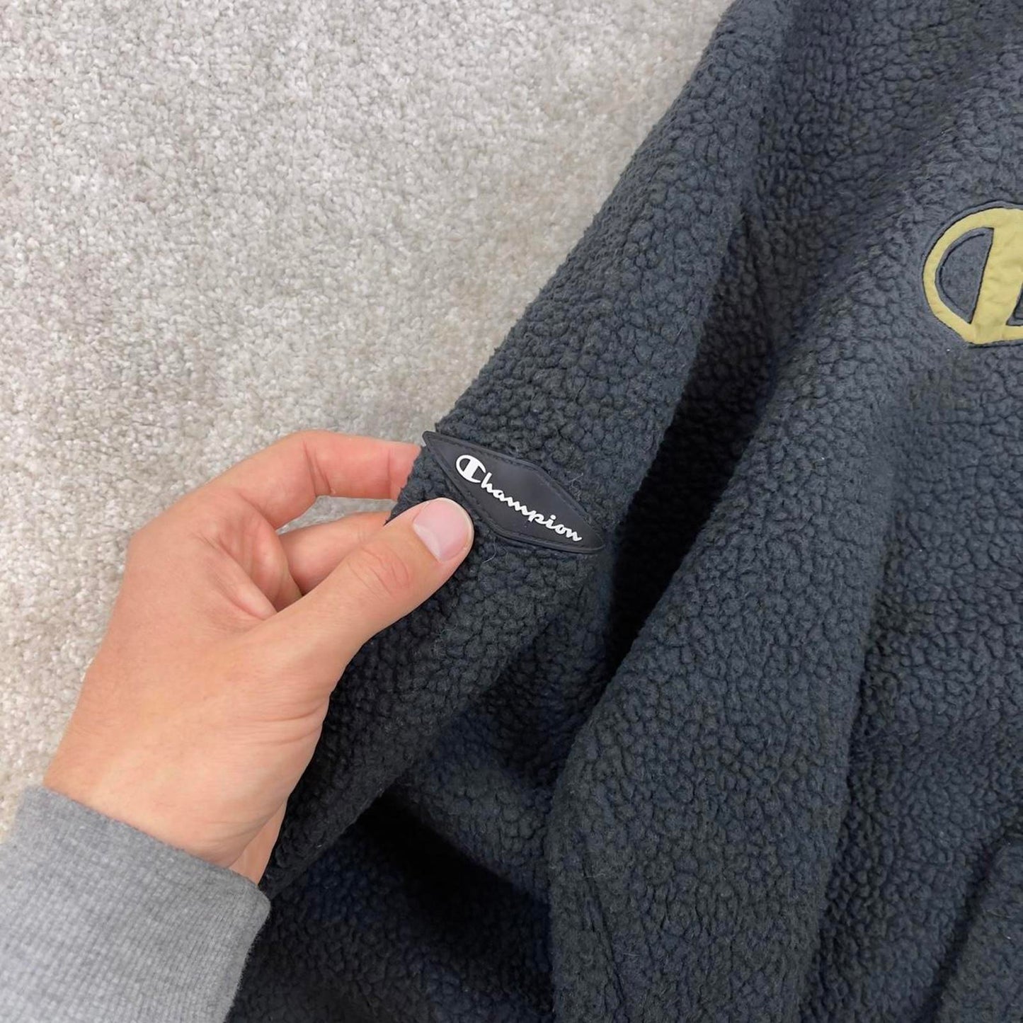 Black Champion technical fleece hoodie Medium Women's cropped y2k style autumn pull over