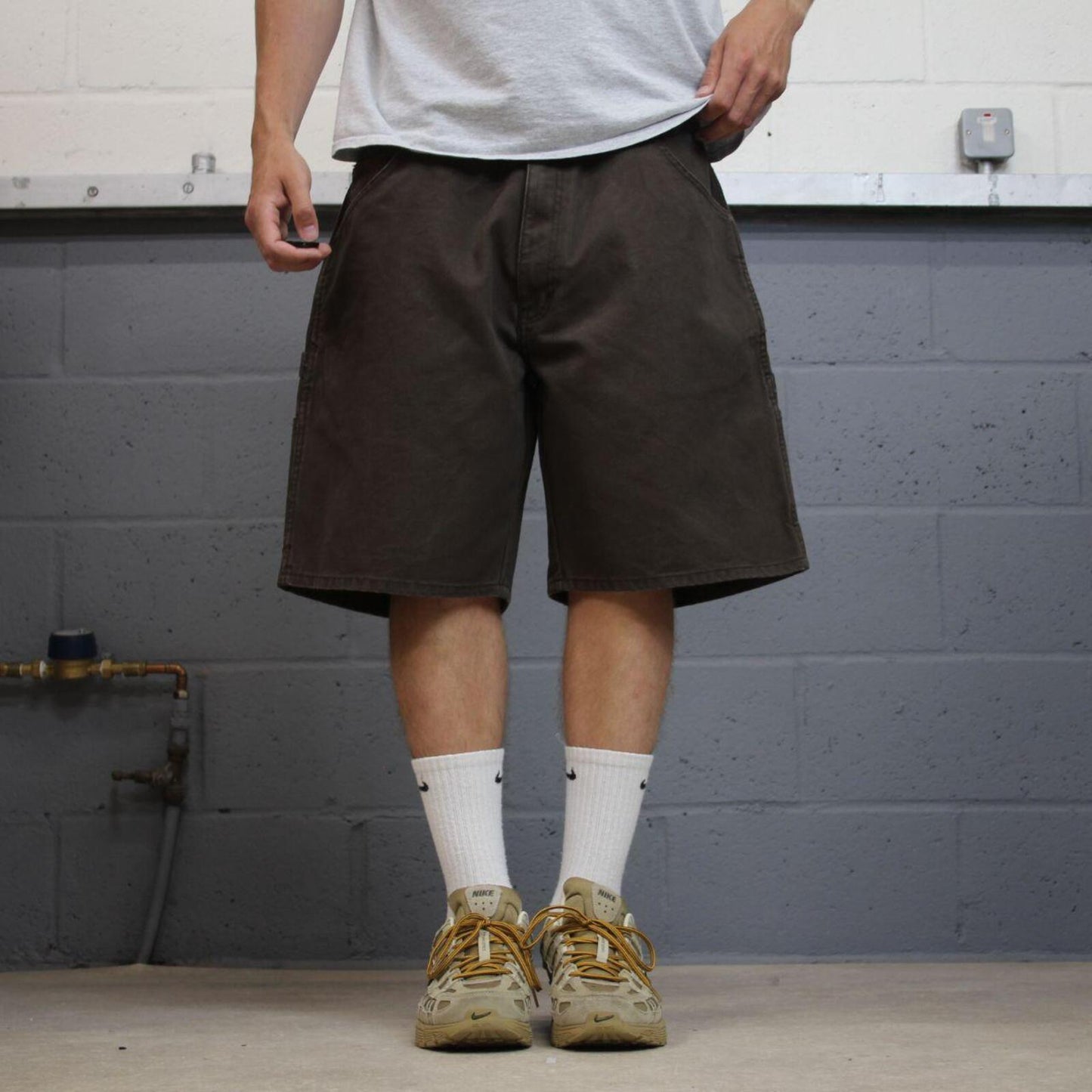 Baggy carpenter shorts canvas cargo brown Big Smith skater style surf jorts