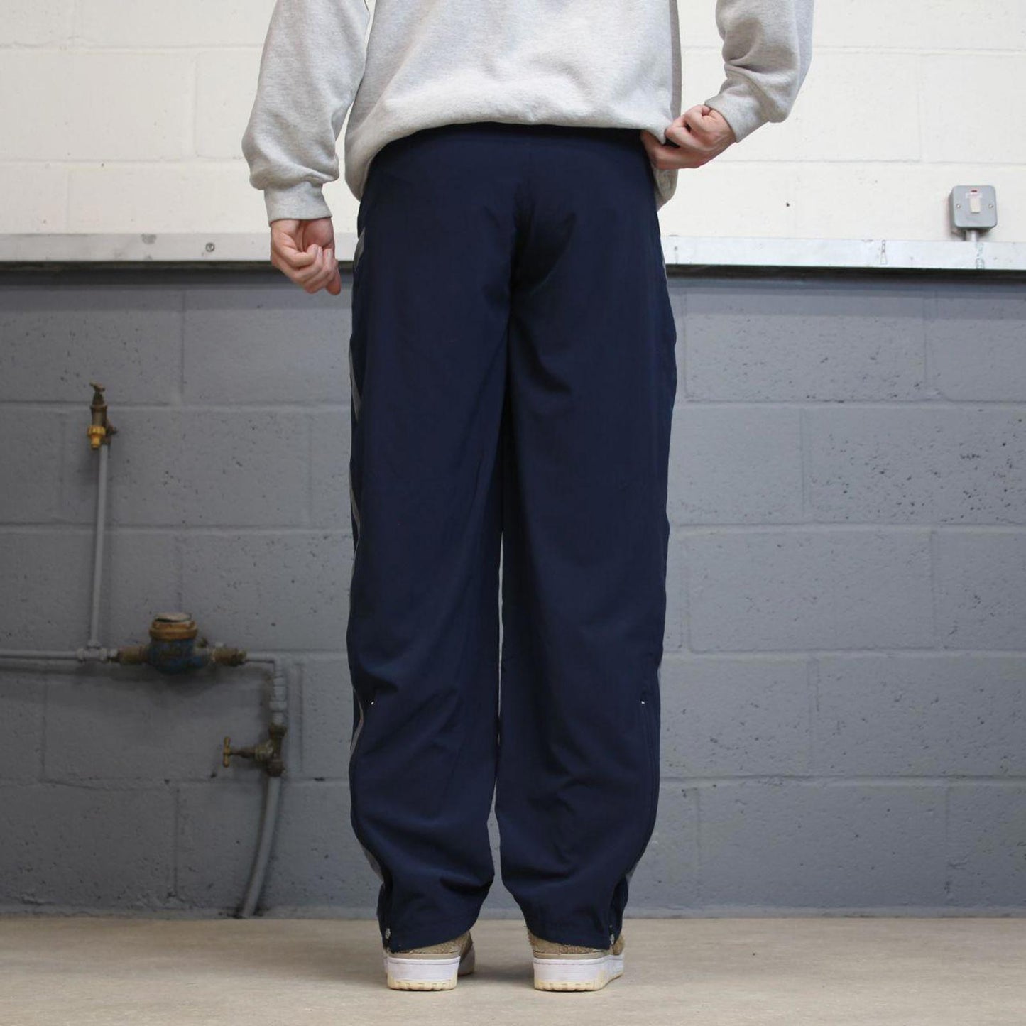 Nike Trackies S navy y2k 00s style dri-fit joggers print logo zip ankles