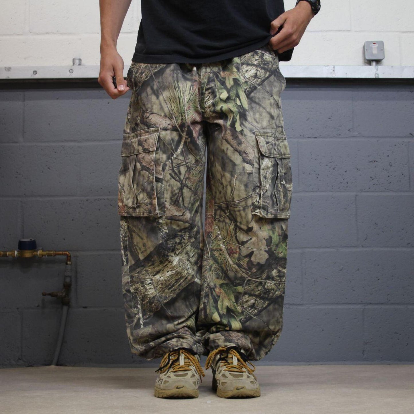 Baggy camo cargo pants Mossy Oak XL green Loose floaty tree camouflage combat trousers