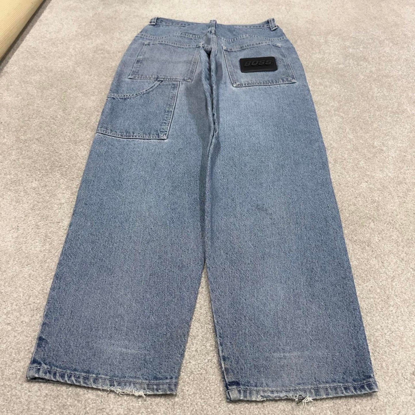 BOSS baggy carpenter jeans y2k loose W32L32 thick denim skater style pants casual wear autumn