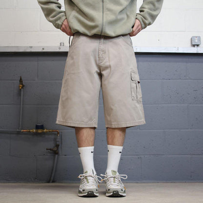 Y2k baggy FUBU carpenter shorts skater style beige Loose wide leg cargo summer festival shorts