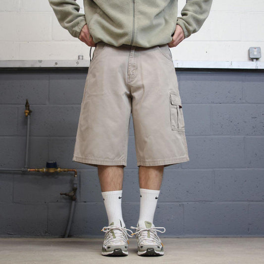 Y2k baggy FUBU carpenter shorts skater style beige Loose wide leg cargo summer festival shorts